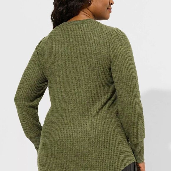 Brushed Waffle Crew Neck Puff Sleeve Tunic Top - Picture 2 of 3